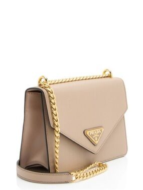 Prada Nude Leather Shoulder Bag with Gold Chain